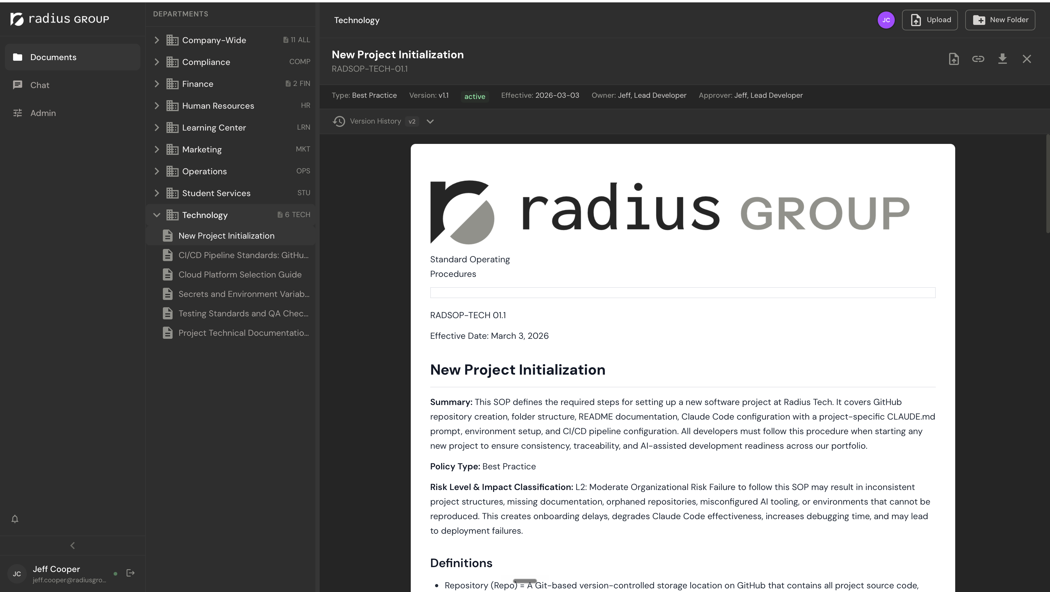Radius SOP RAG screenshot